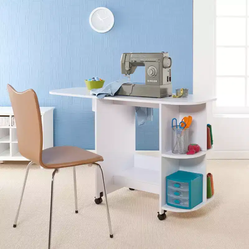 White Expandable Rolling Sewing Table – 1 Person