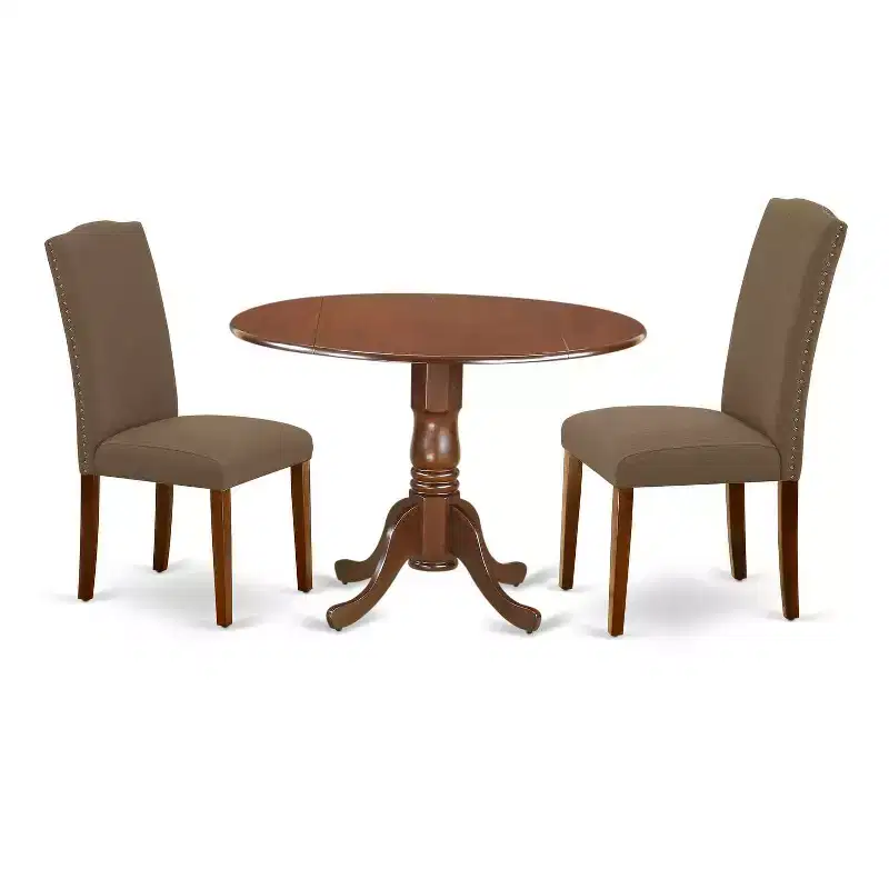 Round Kitchen Table Set 42 Inch with Parsons Chairs - Classic Charm Dining Set - Dark Coffee Finish