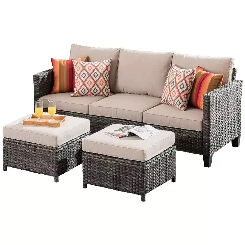 HOMLUX 3-Seater Patio Seating Conversation Sets, Outdoor Couch Wicker Sofa Set for Balcony Patio Garden