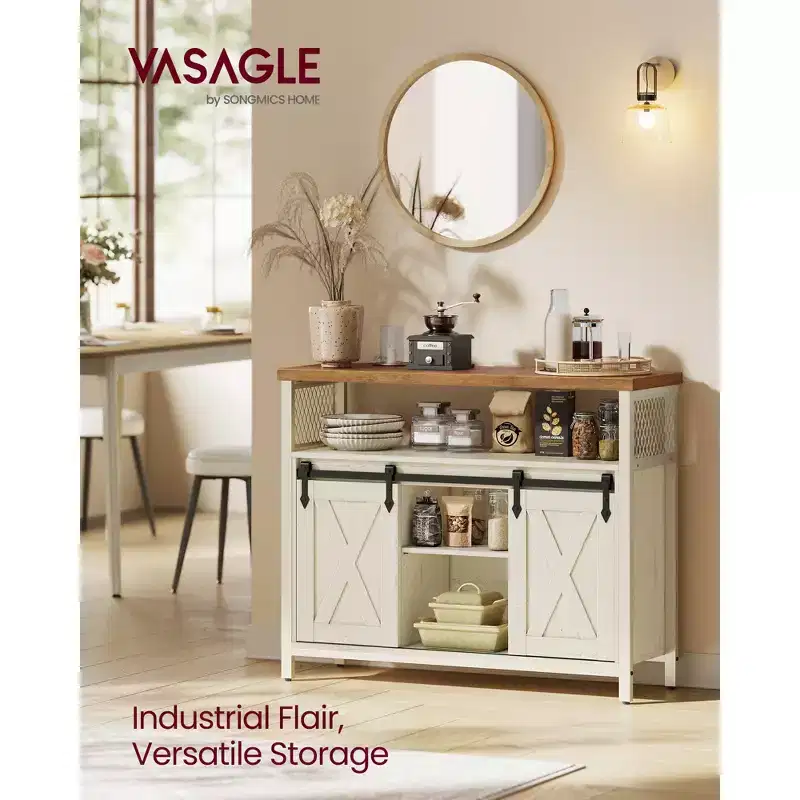 Buffet Cabinet, Storage Cabinet, Sideboard with 2 Sliding Barn Doors, Adjustable Shelves