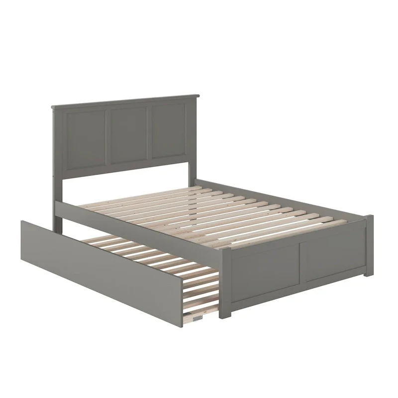 Full Size Solid Wood Platform Bed with Footboard, Full Trundle & USB Charging Station