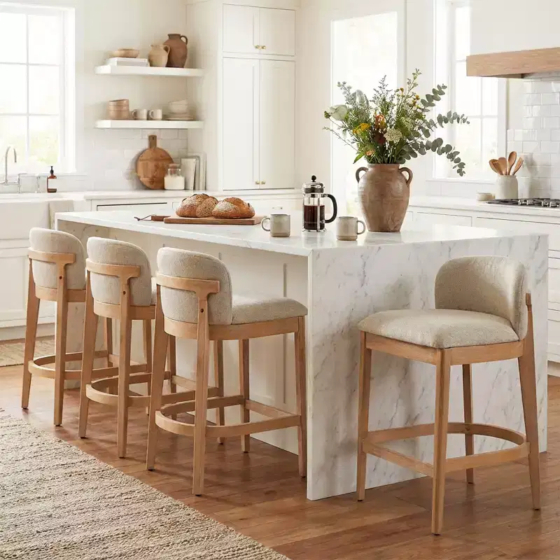 Christopher Knight Home Stephanie Farmhouse Rubberwood Upholstered Counter Stools with Curved Backrest (Set of 4)