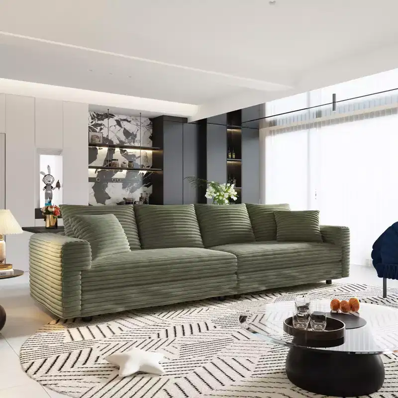 Modern 4 Seat Confy Upholstered Sofa with Soft Pillows Convertible Deep Seat Sofa for Living Room Bedroom Green