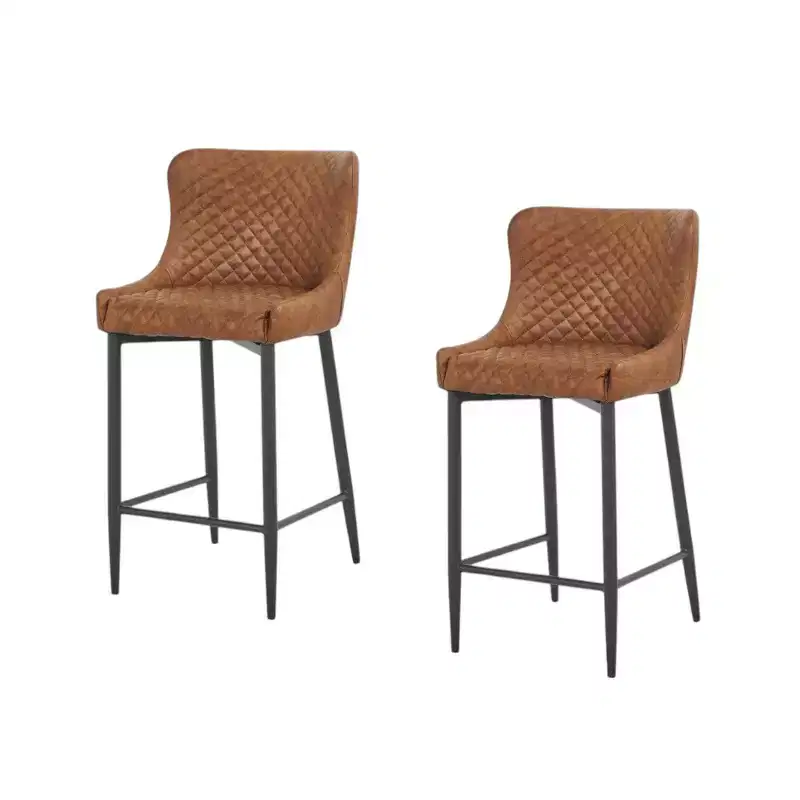 HomeRoots Set of Two 26 Orange and Black Metal and Faux Leather Low Back Counter Height Bar Chairs
