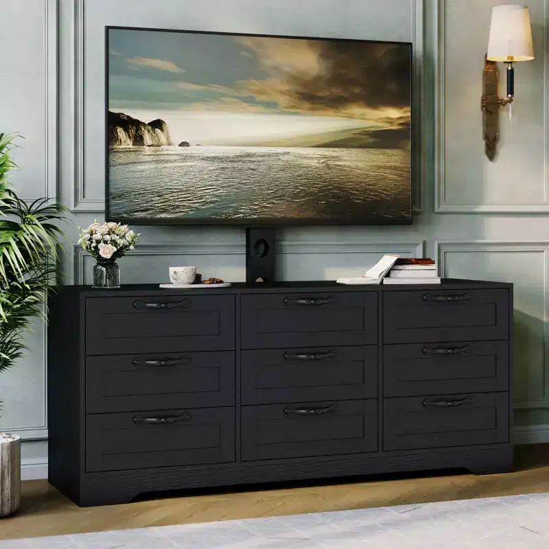 Acekool 9 Drawer TV Stand Dresser with Adjustable Mount Media Console Entertainment Center for Living Room or Bedroom