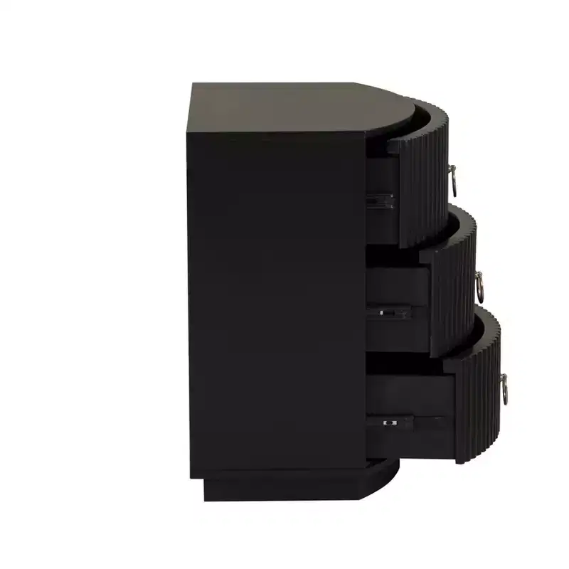 3-Drawer Nightstand Black Lacquer Gold Hardware