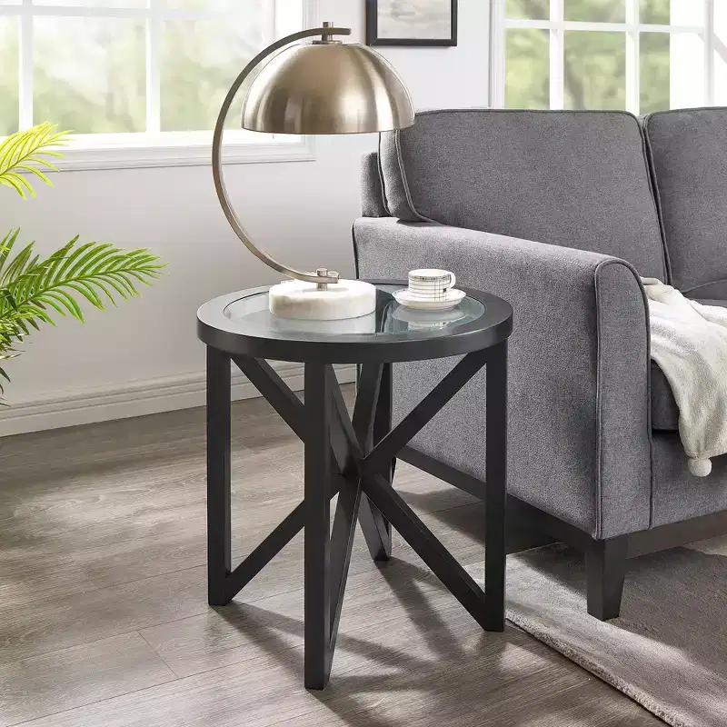 Round/Oval Coffee Table Glass End Table Cocktail Table Sofa Table Side Table Center Table, Black/Cherry-ModernLuxe