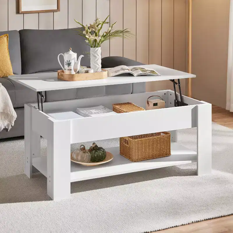 Lift Top Coffee Table with Hidden Compartment & Open Shelf For Living Room