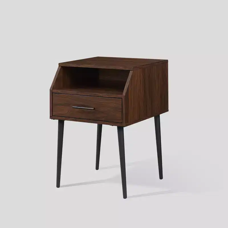 Modern 1-Drawer Angled Side Table Black MDF
