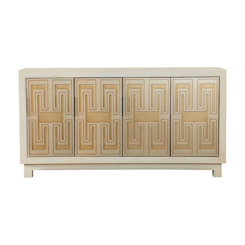 60-Inch 4-Door Sideboard Cabinet Console with Shelves, Gold White Silver