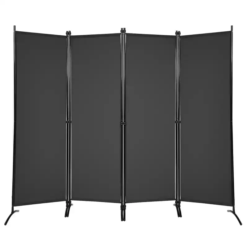 4-Panel 5.6ft Room Divider Folding Fabric Privacy Screen with Steel Frame White/Black/Brown
