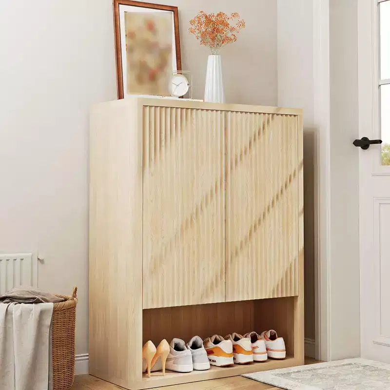 5-Tier Fluted Shoe Cabinet with Doors
