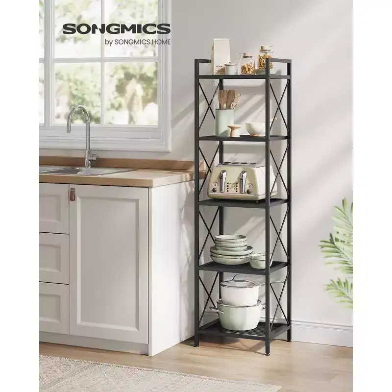 5-Tier Metal Storage Rack with X Side Frames, Dense Mesh, 12.6 x 15.7 x 57.3 Inches, Ink Black