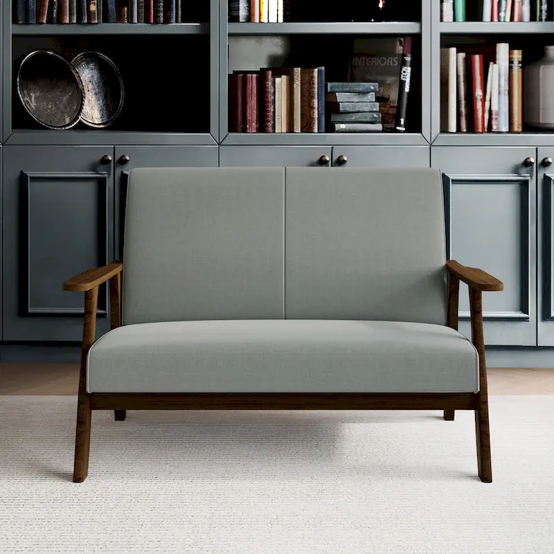 Wenge Wood Mid-Century Modern Linen Loveseat
