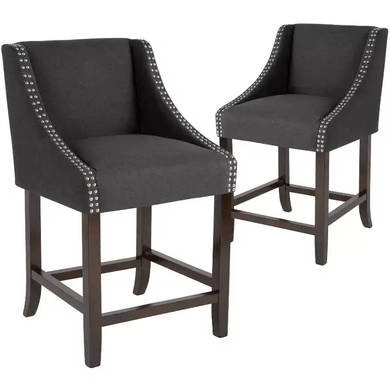 Flash Furniture Carmel Series 24 High Transitional Wood Counter Height Stool with Accent Nail Trim, Set of 2