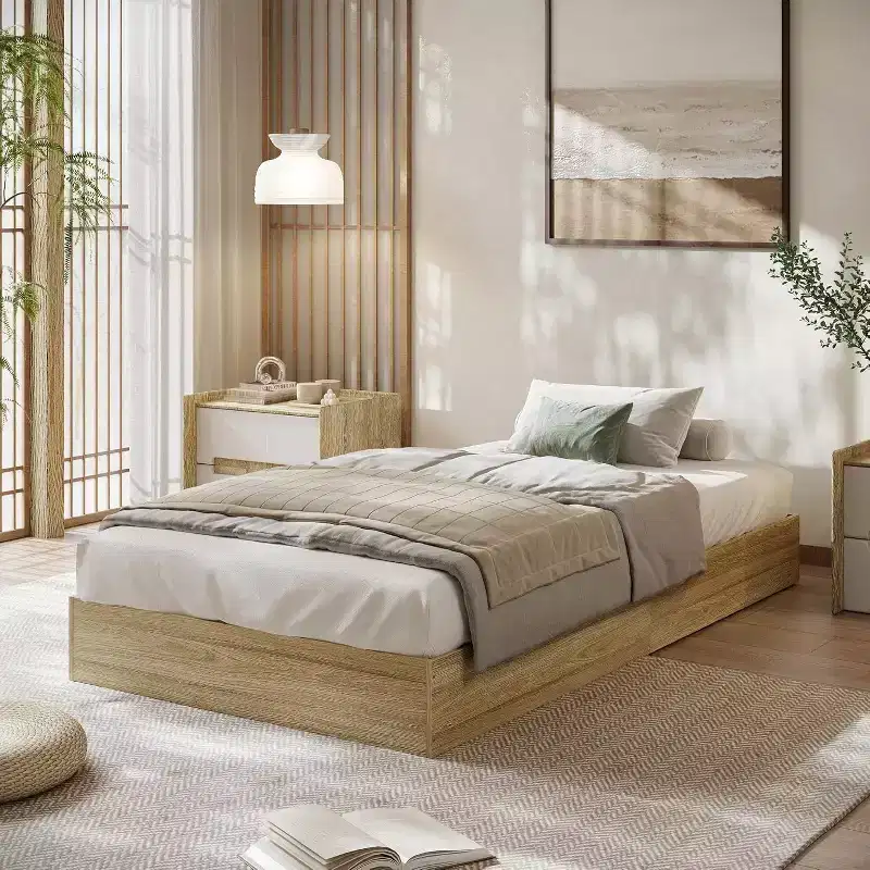 Whizmax Wood Platform Bed Frame,Wooden Bed Frame Without Headboard, Wood Slat Support,No Box Spring Needed, Easy Assembly
