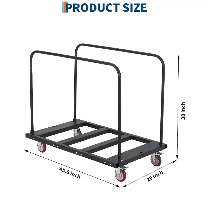 Folding Table Cart, 1800 lb Capacity Steel Cart with 5 Inch PU Swivel Wheels, Adjustable Drywall Cart with Locking System for Kitchen, Warehouse