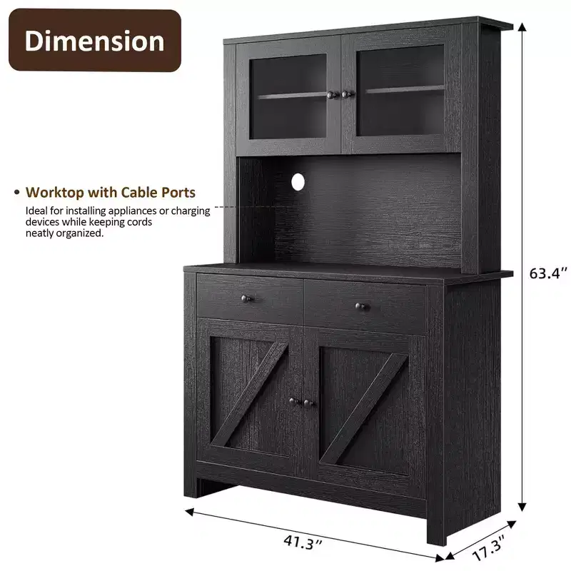 63 Kitchen Pantry Cabinet with Drawers,Hutch Cabinet with Storage,Microwave Stand,Adjustable Shelves,Freestanding Tall Pantry Storage for Dining Room