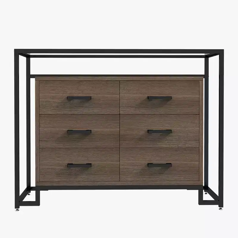 Steel Tempered Glass Triamine Board Raised Bottom Six Drawer Storage Cabinet with Durable Steel Frame and Spacious Drawers