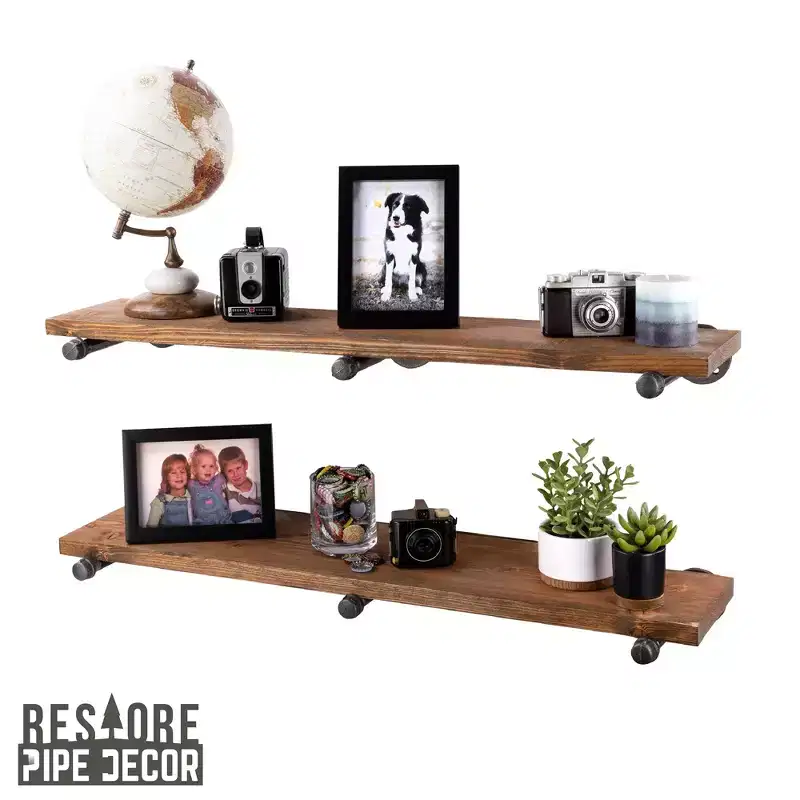 RESTORE Autumn Brown 36 in. Shelves with Straight Brackets by Pipe Decor
