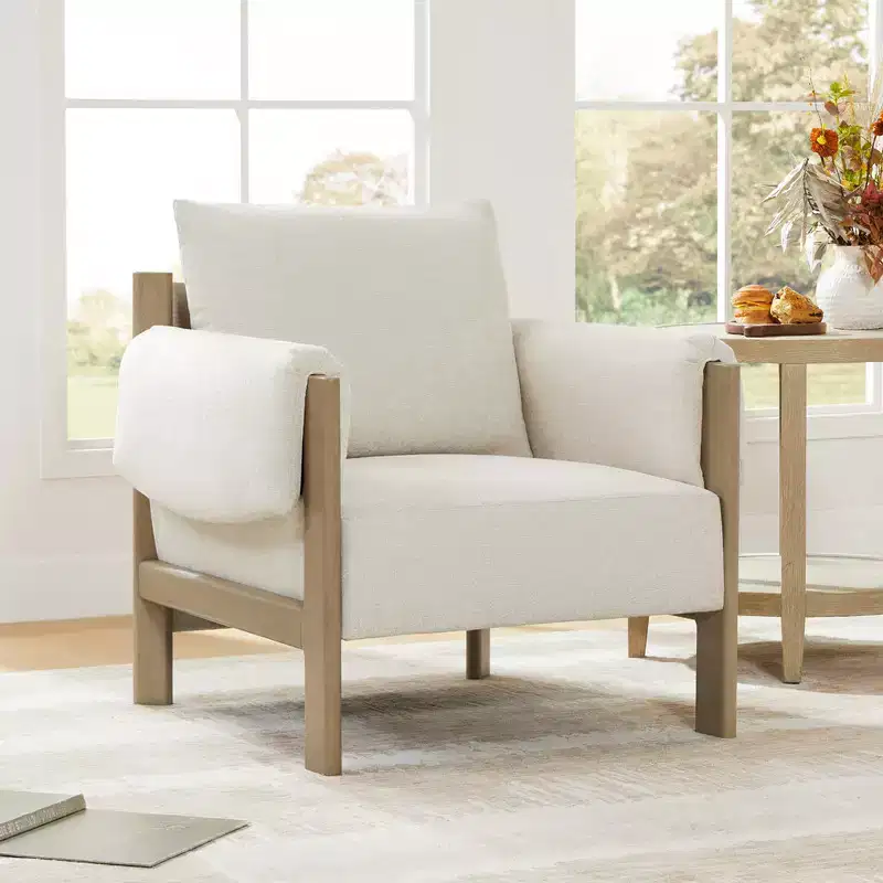 Modern Upholstered Accent Arm Chair with Wood Legs