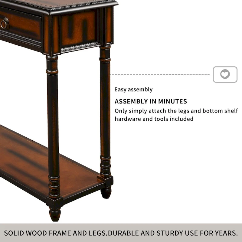 Nestfair Solid Wood Console Table with 3 Drawers and Shelf