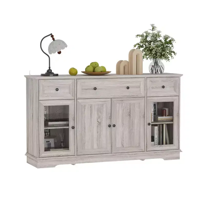 Famapy Gray 4 Doors Sideboard Buffet with 3 Storage Drawers