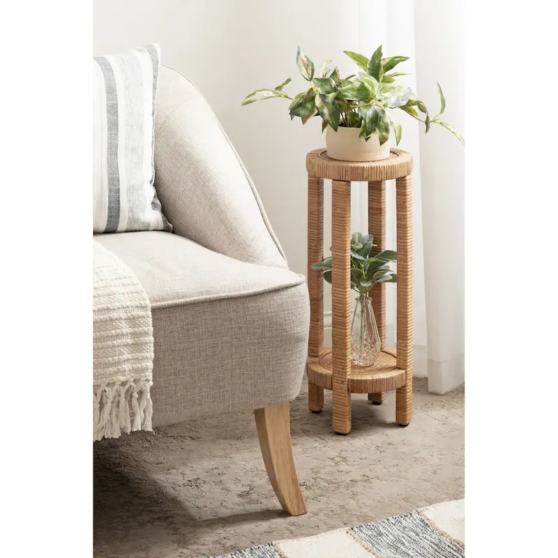 Rattan-Wrapped Drink Side Table 9