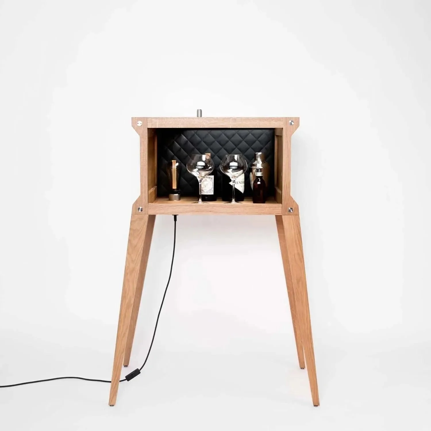 Handcrafted Solid Oak & Granite Bar Cabinet with Smoked Bronze Fittings & Detachable Legs for Living Room