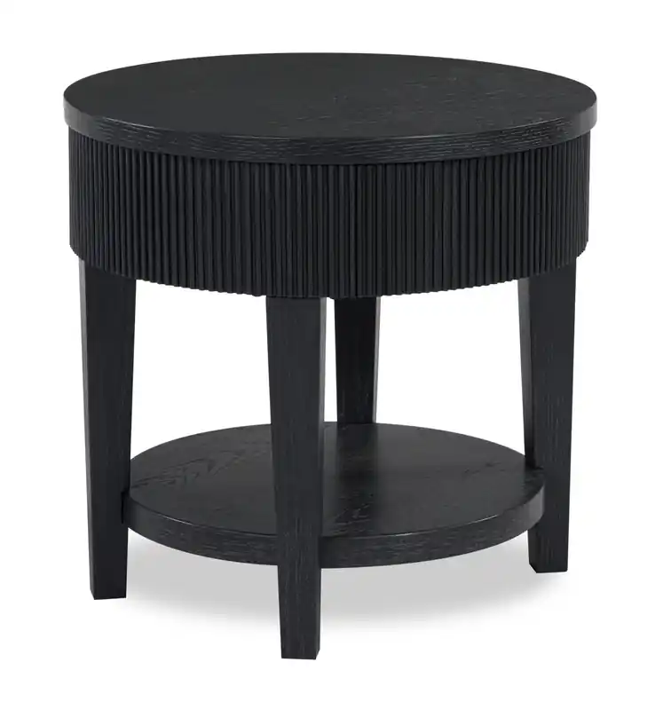 24 Contemporary Round Solid Wood End Table with Storage