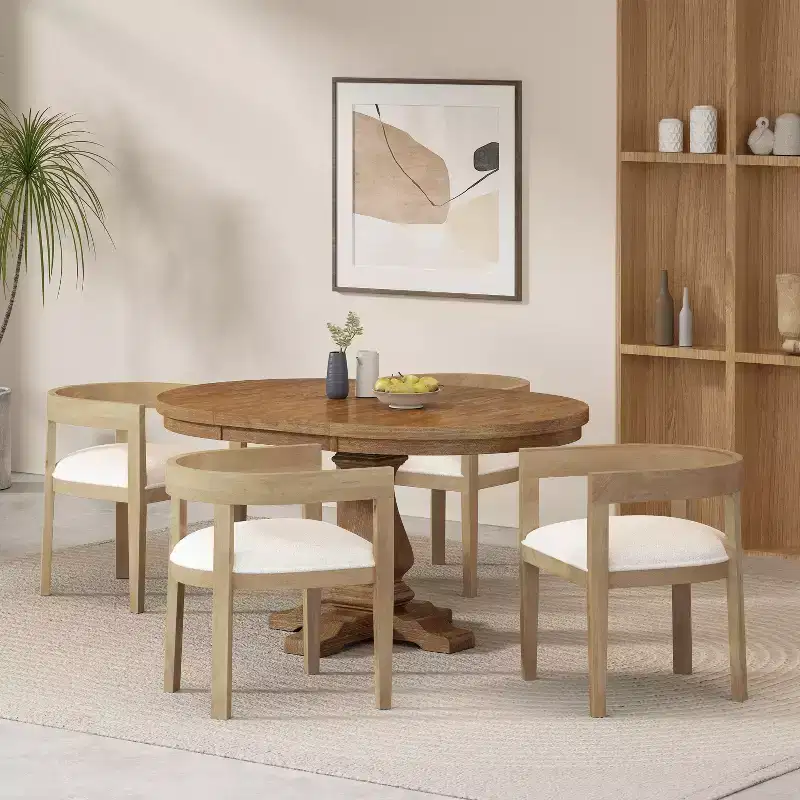 GDFStudio Ladieu Rustic Fabric Upholstered Wood 5 Piece Dining Set