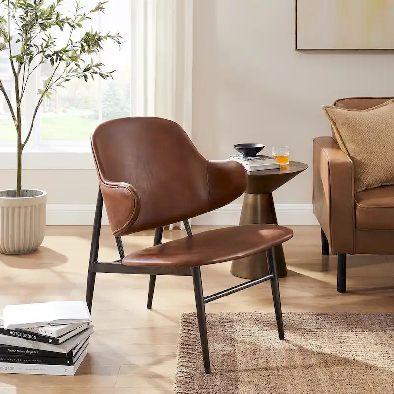 Art Leon Genuine Leather Accent Lounge Chair
