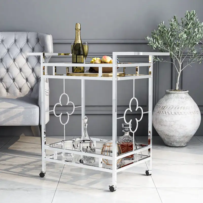 Foroka Contemporary Chrome 2-Shelf Serving Cart with Casters by Furniture of America