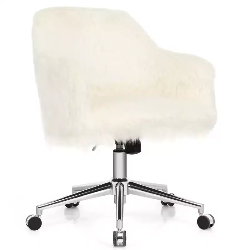 Synthetic Swivel Office Chair Adjustable Task Chair Fluffy Vanity Chair