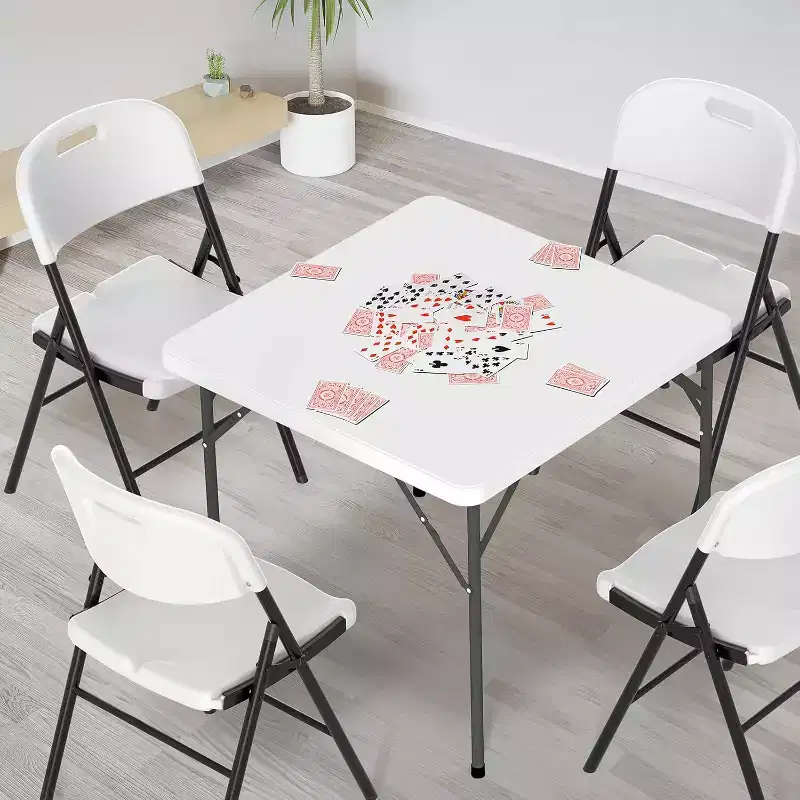 White Card Square Table, 34 inch Foldable Legs Full Table Top, Easy to Set up and Store, Folding Portable for Indoor, Outdoor