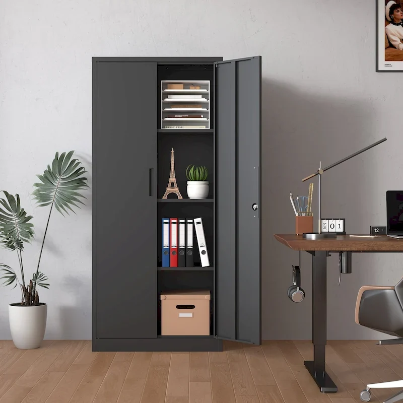 71H Metal Garage Storage Cabinet,Tool Steel Locking Cabinet with Doors and 4 Shelves, Tall Cabinets