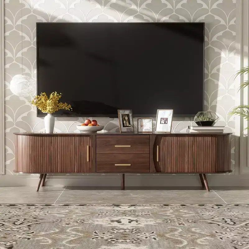 PexFix 70.8 Mid-Century Modern TV Stand for 80 TV Entertainment Center with Storage for Living Room Bedroom Media Console Table with 2 Drawers Brown