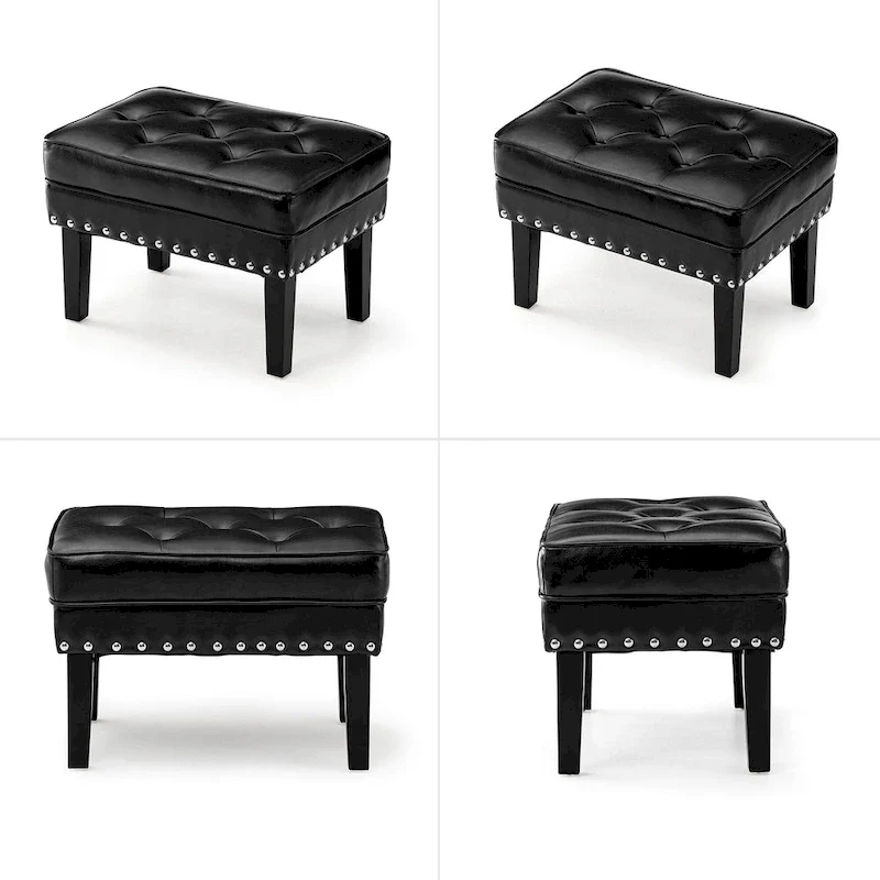 Black / Coffee Mid-Century Button-Tufted PU Leather Ottoman