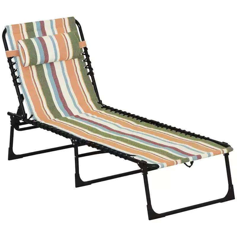 Foldable Chaise Lounge, 3-Position Reclining Back, Portable design and Breathable Mesh for Poolside, Camping