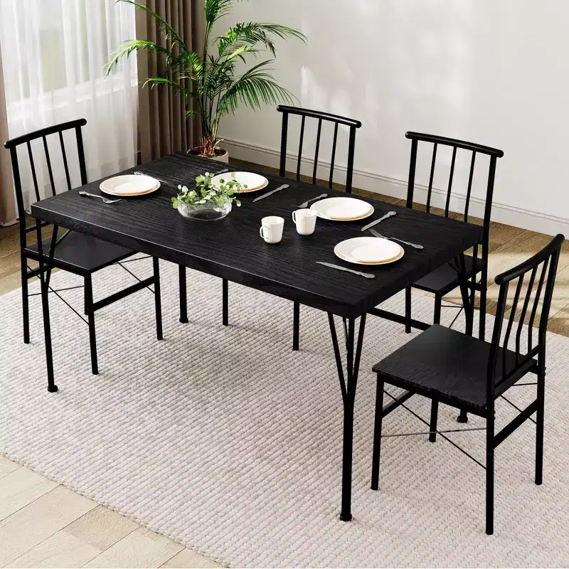 Dyonery 5-Piece Dining Table Set for 4 People, 43.3 Small Kitchen Table Set with 4 Armless Chairs, Solid Wood Top & Metal Legs, Easy Assembly
