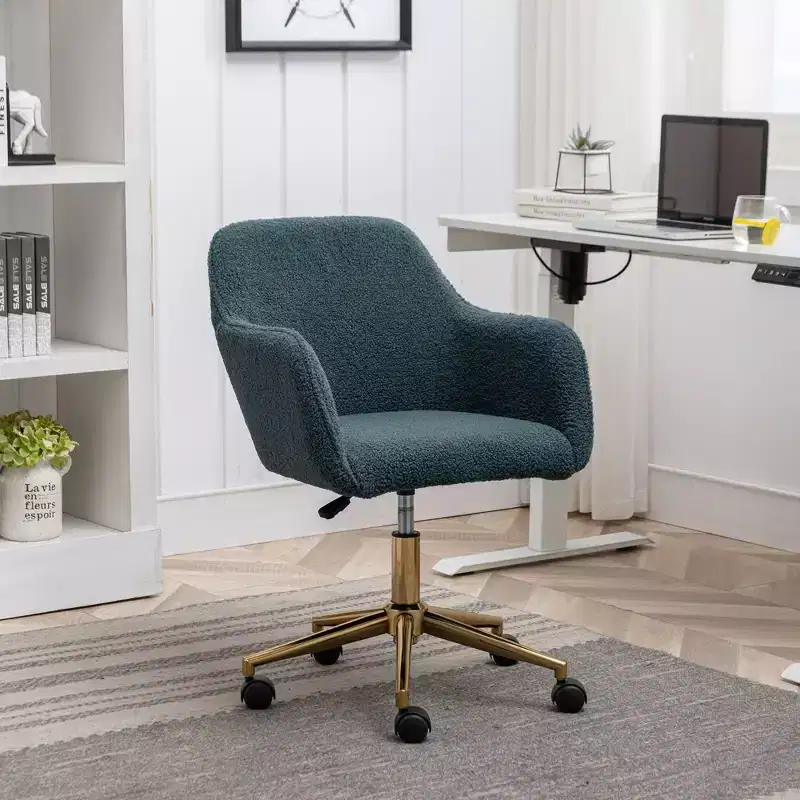 TUYOHW Chic Teddy Fabric Swivel Office Chair with Wheels,Height Adjustable Chair,Chic Computer Chair for Home Office,Home&Office Furniture