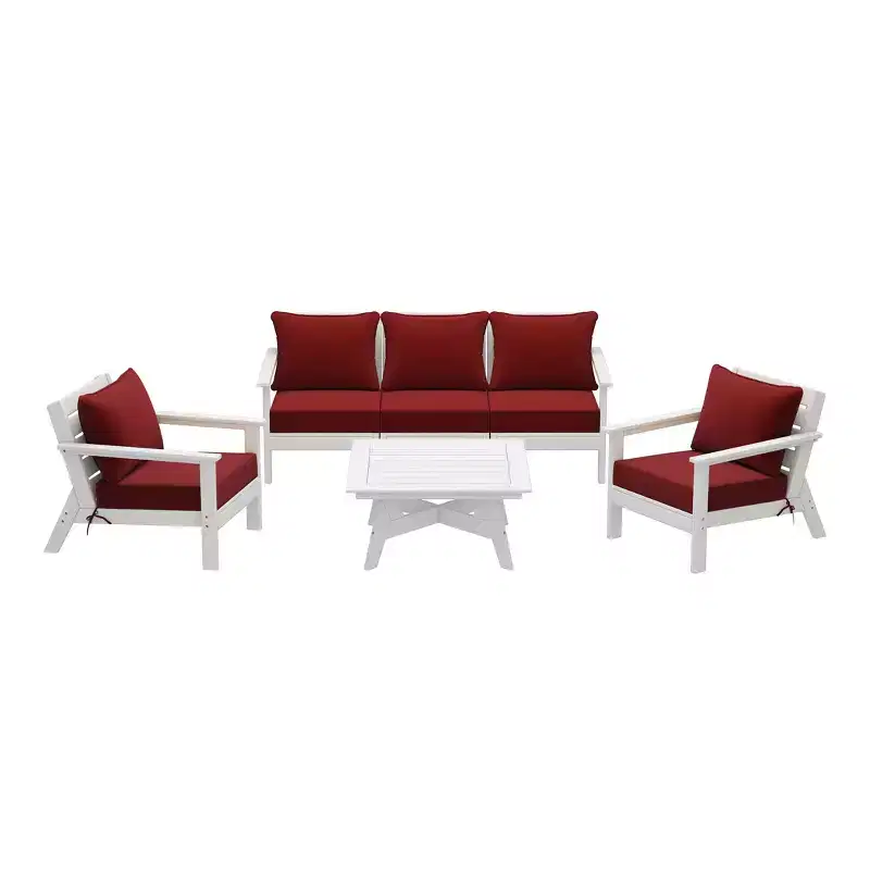 WestinTrends Avalon Outdoor 6-Piece Modular Sectional Patio Furniture Sofa Set, White/Red