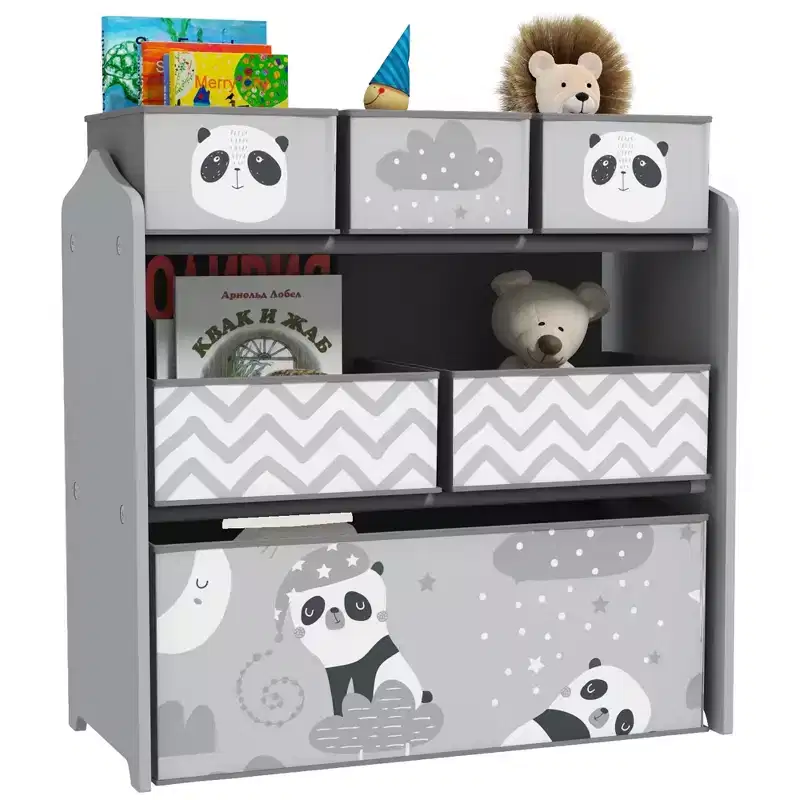 Kids Toy Organizer with 6 Storage Bins and 3 Shelves, Children's Bedroom Storage Unit