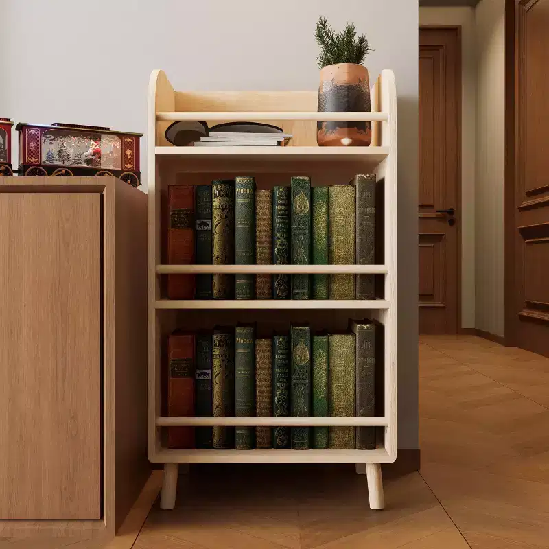 Okak Pine Solid Wood Bookcase, Thick Shelves Storage Rack with 3 Tiers, Farmhouse Storage Organizer for Living Room, Office, Natural Wood