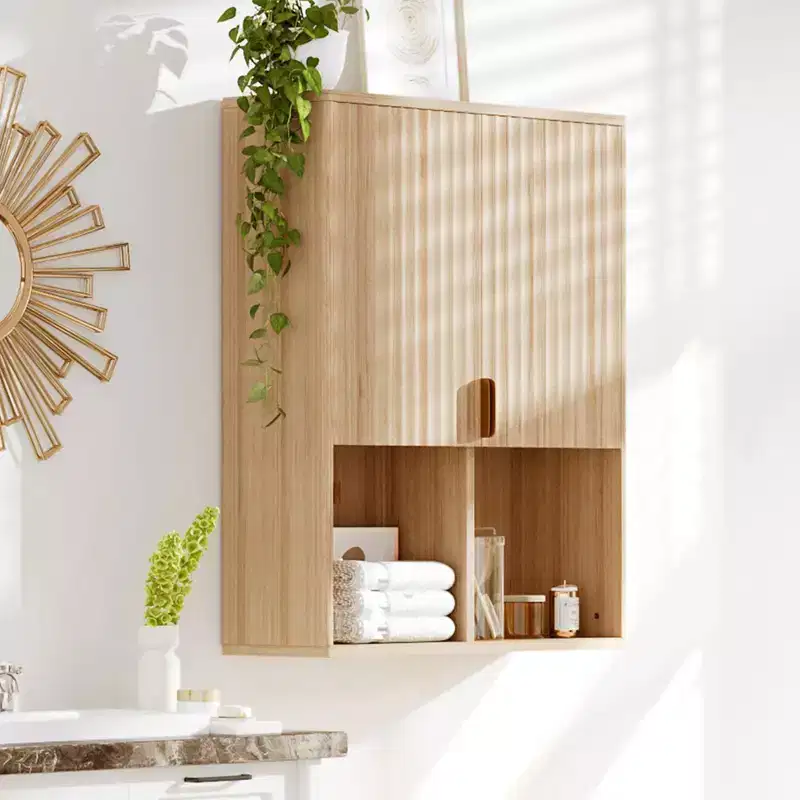 Fluted Bathroom Wall Cabinet, 23x29 Over Toilet Storage Cabinet with Adjustable Shelf,Modern Wooden Medicine Cabinet with Buffering Hinges