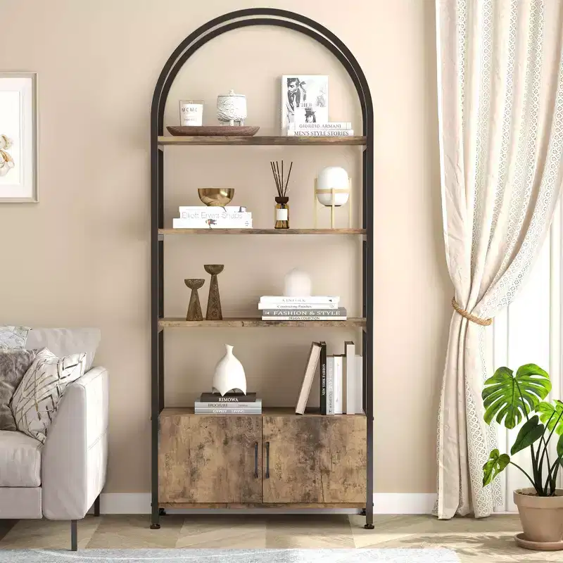 GustoWave Bookshelf with Door, 71.5 Inch Tall Bookcase with Storage Cabinet Shelf, 4-Tier Modern Display Shelf for Bedroom Living Room