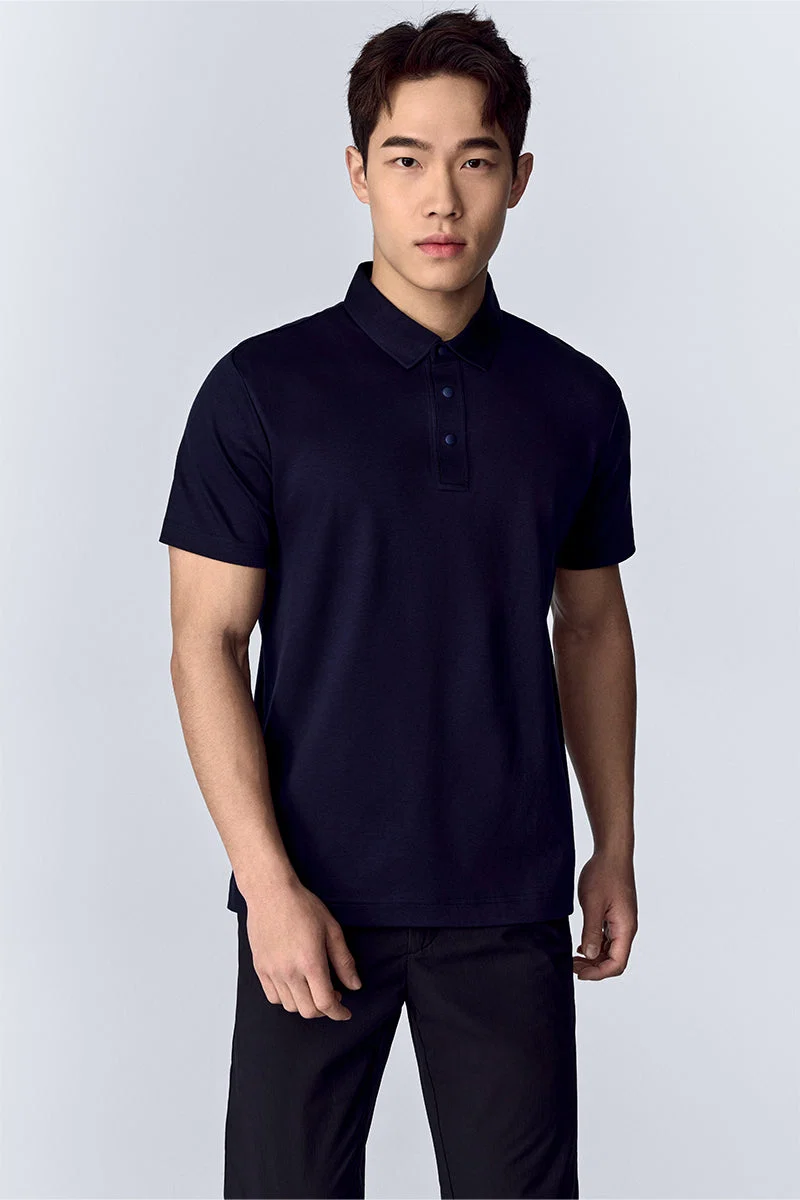 Waffle-Knit Buttonless Polo – White