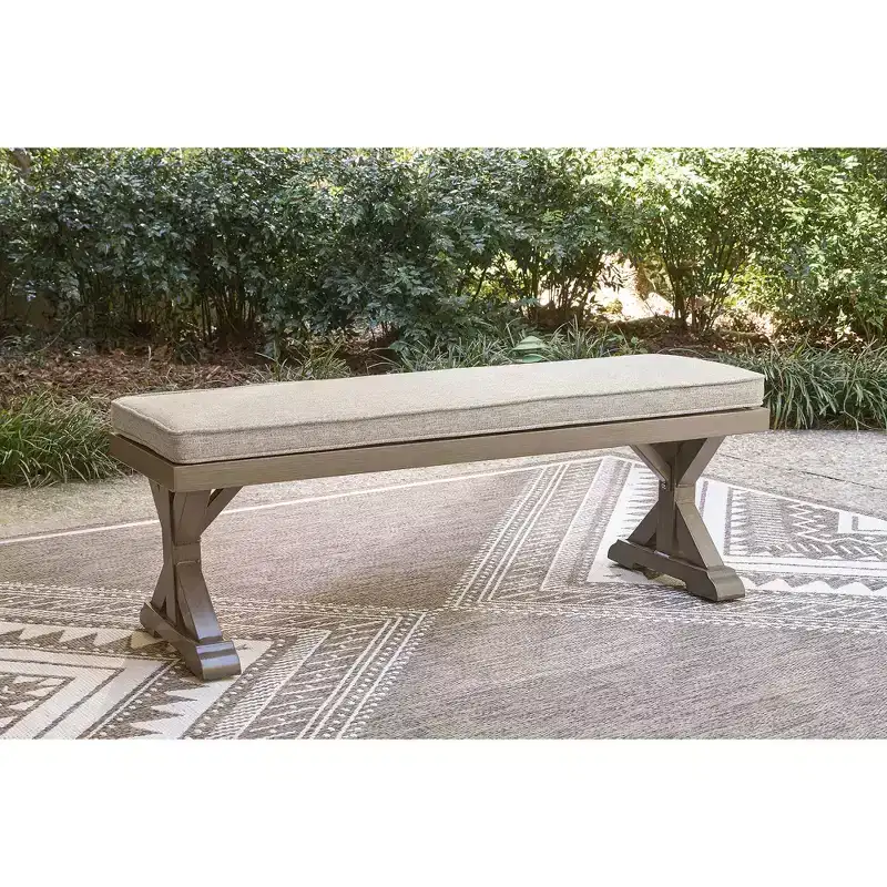 Signature Design by Ashley Carmel Bay Outdoor Bench with Cushion, All-Weather Aluminum Frame, Beige