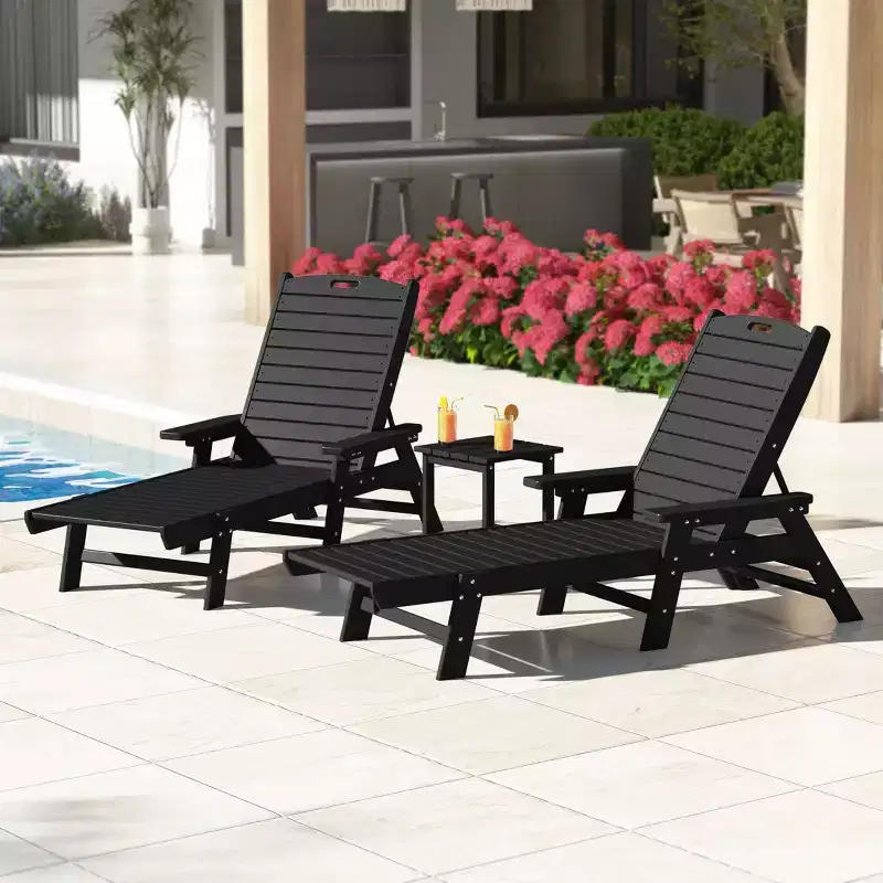 WestinTrends 3 Pieces Set Poly Adirondack Outdoor Chaise Lounges with Side Table