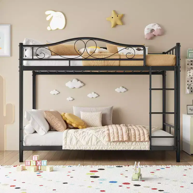 Bunk Bed Twin Over Twin, Twin Bunk Bed with Ladde & Full-Length Guardrails, Heavy Duty 400 LBS Weight Capacity, Space-Saving, No Box Spring Needed